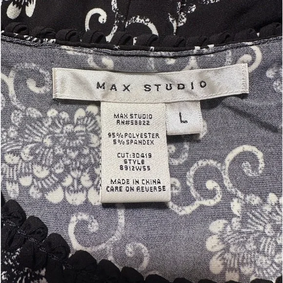 Max Studio Black White Floral Scoop Neck Drop Waist Short Sleeve Dress Strecthy - Picture 6 of 6